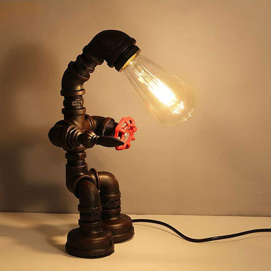Frideko Retro Industrial Robot Table Lamp Made of Iron Water Pipes