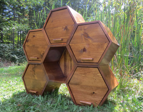 Unique Honeycomb Dresser Features Six Hexagon Cubbies With Five