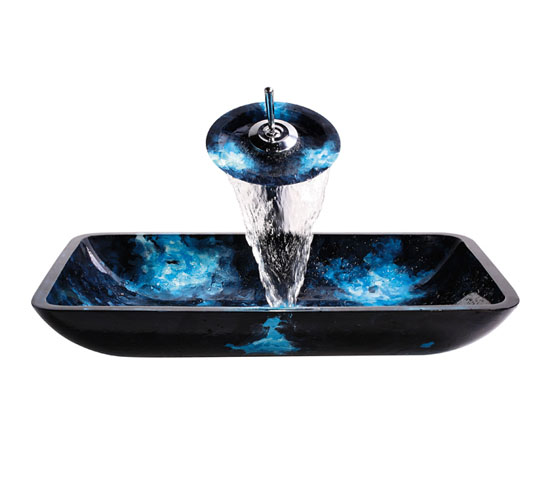 ... Kraus Boulder Opal Rectangular Glass Vessel Sink and Waterfall Faucet